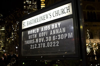 Sign outside New York's St. Bartholomew's church announcing the