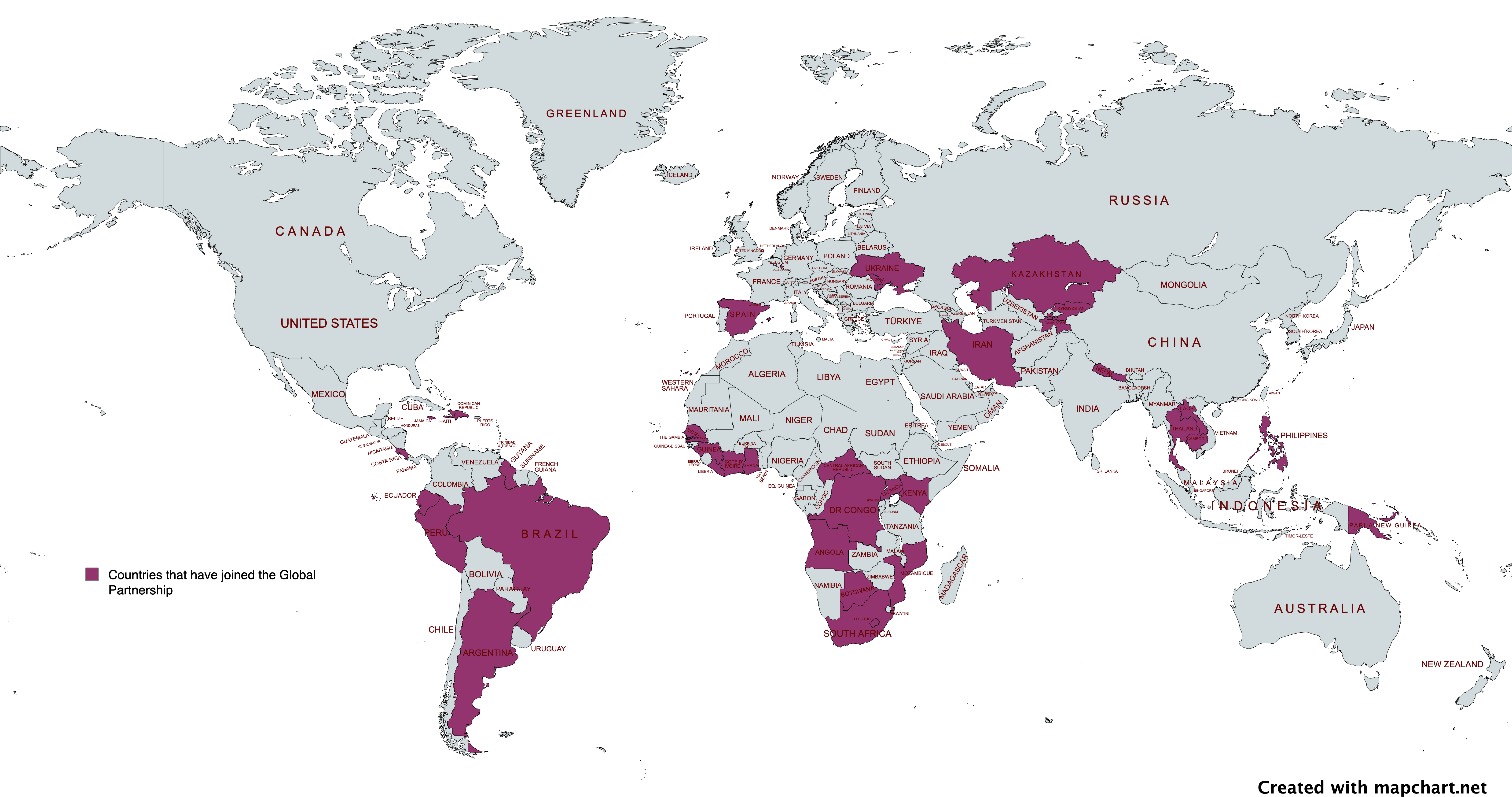 Map showing 38 countries that have formally joined the Global Partnership, committing to take action on HIV-related stigma and discrimination across six settings in the next five years. As of January 2024.
