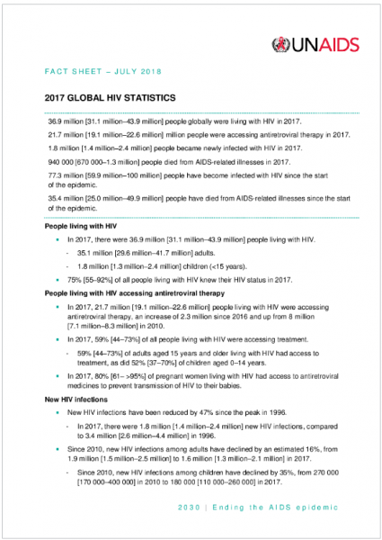 Fact sheet - Latest global and regional statistics on the status of the AIDS epidemic