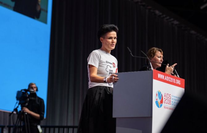 Maria Godlevskaya, a courageous community activist living with HIV from the Eastern Europe and Central Asia region, was the only Russian language speaker at the opening of the 22nd International AIDS Conference, AIDS2018. Maria Godlevskaya, a courageous community activist living with HIV from the Eastern Europe and Central Asia region, was the only Russian language speaker at the opening of the 22nd International AIDS Conference, AIDS2018.