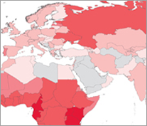 Глобальная карта с отображением 	показателя распространенности ВИЧ