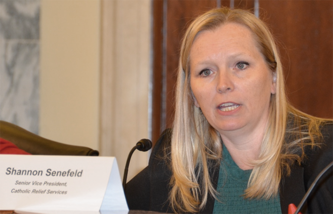 Shannon Senefeld, Senior Vice President of Catholic Relief Services (CRS), addressing the World AIDS Day Congressional Commemoration and Ministerial Roundtable Shannon Senefeld, Senior Vice President of Catholic Relief Services (CRS), addressing the World AIDS Day Congressional Commemoration and Ministerial Roundtable