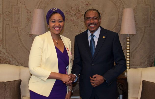 The First Lady of South Africa, Thobeka Madiba-Zuma with UNAIDS Executive Director Michel Sidibé. The First Lady of South Africa, Thobeka Madiba-Zuma with UNAIDS Executive Director Michel Sidibé.