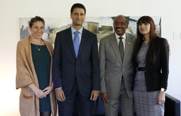 L to R: Anne Weber, Attaché, Permanent Mission of Luxembourg to the UN in Geneva; Daniel Da Cruz, Deputy Permanent Representative, Permanent Mission of Luxembourg to the UN in Geneva; UNAIDS Executive Director, Michel Sidibé; and Natacha Gomes, Multilater L to R: Anne Weber, Attaché, Permanent Mission of Luxembourg to the UN in Geneva; Daniel Da Cruz, Deputy Permanent Representative, Permanent Mission of Luxembourg to the UN in Geneva; UNAIDS Executive Director, Michel Sidibé; and Natacha Gomes, Multilater