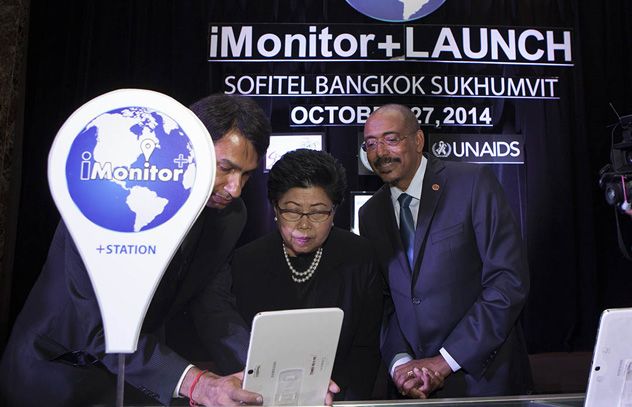 The UNAIDS Executive Director Michel Sidibé and Deputy Bangkok Governor Pusadee Tamthai during the launch of iMonitor+, in Bangkok, Thailand, on 27 October 2014. The UNAIDS Executive Director Michel Sidibé and Deputy Bangkok Governor Pusadee Tamthai during the launch of iMonitor+, in Bangkok, Thailand, on 27 October 2014.
