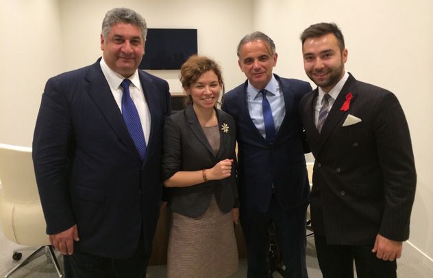 UNAIDS Deputy Executive Director Luiz Loures with Minister Azad Rakhimov, Minister of Sport and Youth of Azerbaijan, Elena Kiryushina, UNAIDS Youth Officer and Azad Shabanov, UNAIDS envoy for the Red Ribbon Team in Azerbaijan. UNAIDS Deputy Executive Director Luiz Loures with Minister Azad Rakhimov, Minister of Sport and Youth of Azerbaijan, Elena Kiryushina, UNAIDS Youth Officer and Azad Shabanov, UNAIDS envoy for the Red Ribbon Team in Azerbaijan.