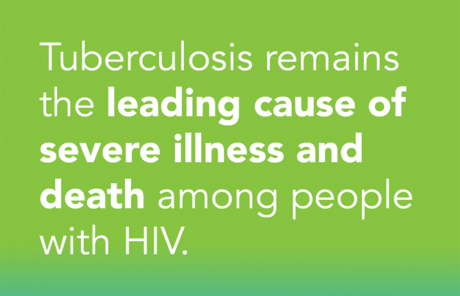 Tuberculosis remains the leading cause of severe illness and death among people with HIV. Tuberculosis remains the leading cause of severe illness and death among people with HIV.