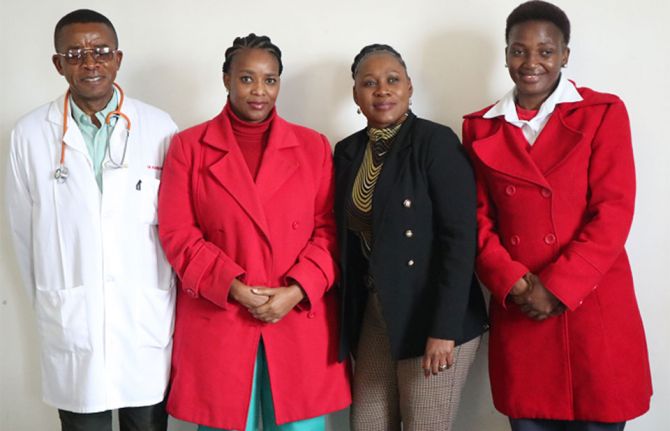 Dr. Michel Morisho (in white coat), HIV management specialist at Mbabane Government Hospital is leading the HIV treatment at the hospital. ©UNAIDS 2023 Dr. Michel Morisho (in white coat), HIV management specialist at Mbabane Government Hospital is leading the HIV treatment at the hospital. ©UNAIDS 2023
