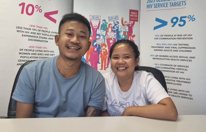 Davi (left) and Ikka at the Youth LEAD and APN+ office in Bangkok, Thailand. February 22, 2023. UNAIDS AP Davi (left) and Ikka at the Youth LEAD and APN+ office in Bangkok, Thailand. February 22, 2023. UNAIDS AP