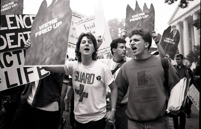 People marching for HIV treatment at a demonstration in May 1990 at the National Institutes of Health in Washington, DC, United States of America. Credit: Elizabeth Carecchio People marching for HIV treatment at a demonstration in May 1990 at the National Institutes of Health in Washington, DC, United States of America. Credit: Elizabeth Carecchio