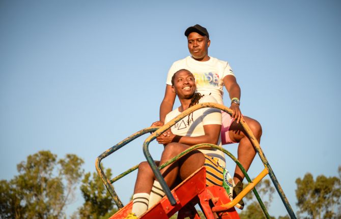 Jerry and Leshoboro at a Pride event organized by People’s Matrix Association in Maseru in November 2019. The association campaigns for the rights and dignity of LGBT people in Lesotho. Credit : UNAIDS/M.Hyoky Jerry and Leshoboro at a Pride event organized by People’s Matrix Association in Maseru in November 2019. The association campaigns for the rights and dignity of LGBT people in Lesotho. Credit : UNAIDS/M.Hyoky