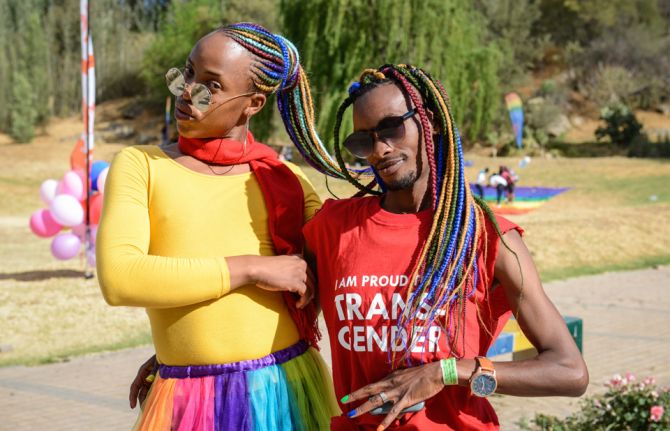 Tello Hlao and Tumelo Mandoro participate in a Pride event in Maseru, Lesotho, organized by People’s Matrix Association, an advocacy group that campaigns for the rights and dignity of LGBTI people in Lesotho. Credit: UNAIDS/M.Hyoky Tello Hlao and Tumelo Mandoro participate in a Pride event in Maseru, Lesotho, organized by People’s Matrix Association, an advocacy group that campaigns for the rights and dignity of LGBTI people in Lesotho. Credit: UNAIDS/M.Hyoky