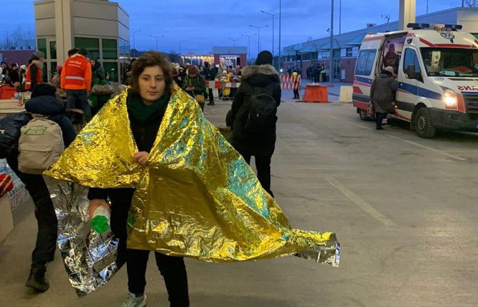 Yana Panfilova on the border on her way from Kyiv, March 2022 Yana Panfilova on the border on her way from Kyiv, March 2022