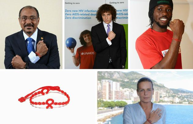 Numerous celebrities have already joined in and are wearing the bracelet, including Victoria and David Beckham and UNAIDS Goodwill Ambassadors Princess Stephanie of Monaco, Paris Saint-Germain player David Luiz and Roma forward Gervinho. Numerous celebrities have already joined in and are wearing the bracelet, including Victoria and David Beckham and UNAIDS Goodwill Ambassadors Princess Stephanie of Monaco, Paris Saint-Germain player David Luiz and Roma forward Gervinho.