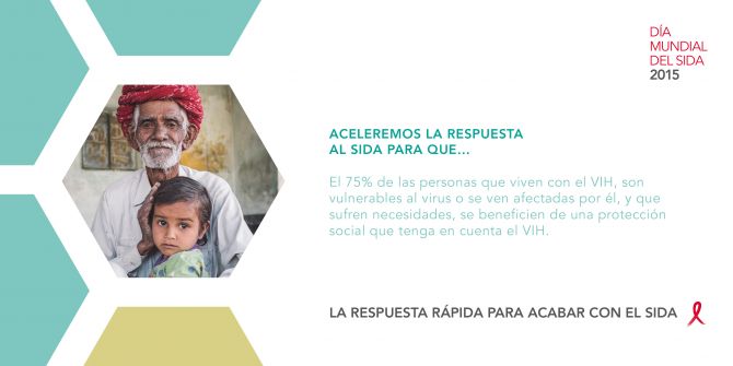 Aceleremos la respuesta al sida para que  el 75% de las personas que viven con el VIH, son vulnerables al virus o se ven afectadas por él, y que sufren necesidades, se beneficien de una protección social que tenga en cuenta el VIH