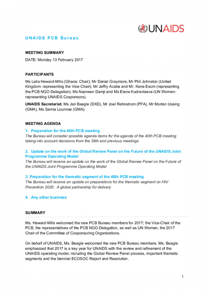 Unaids Programme Coordinating Board Unaids